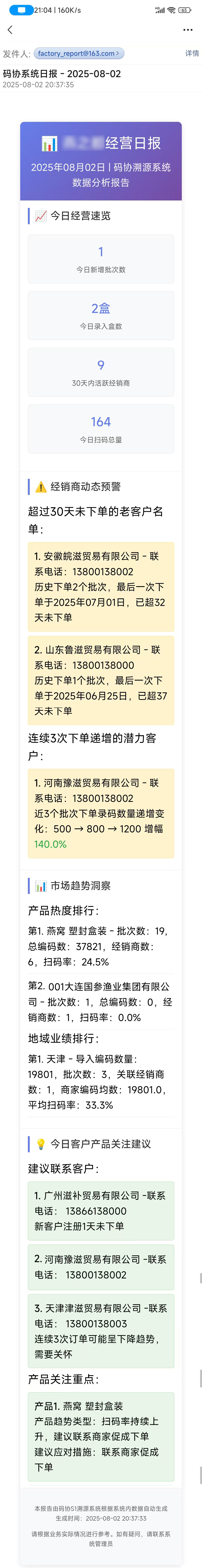 溯源防伪系统经营日报截图